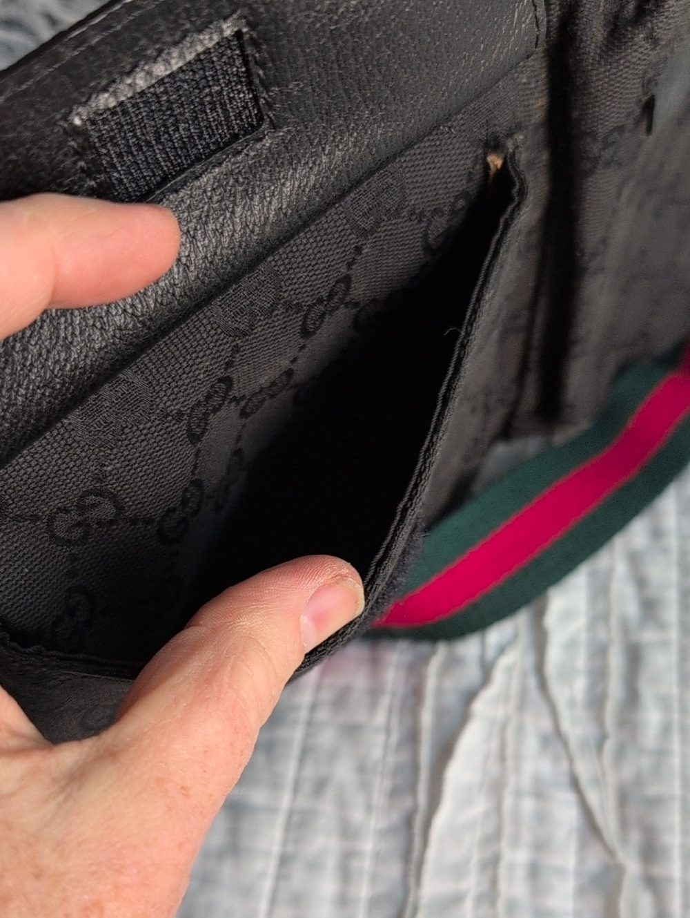 Gucci Black GG Monogram Hip or Side Body Bag with Signature Web Strap - Picture 4 of 12